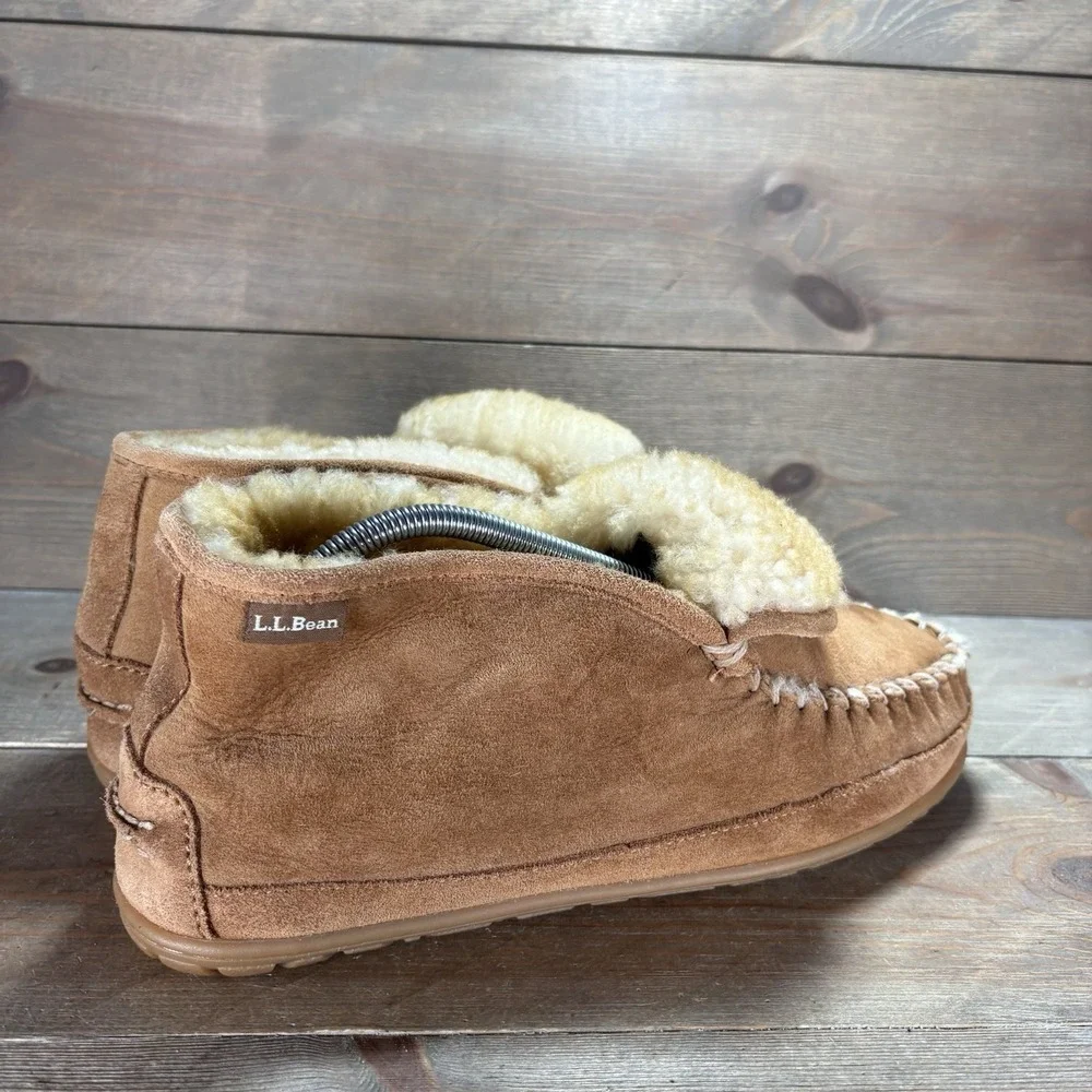 ll bean wicked good mens size 9 shoes brown suede shearling boot moc slippers